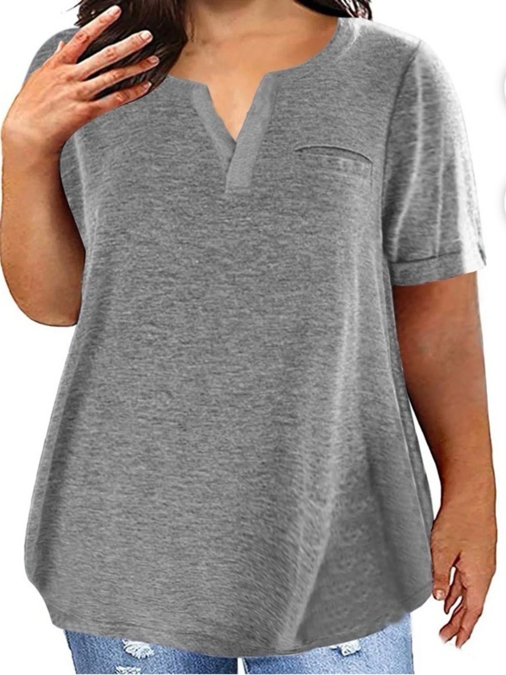 Women’s Short Sleeve V-Notch Tunic Tee in Gray